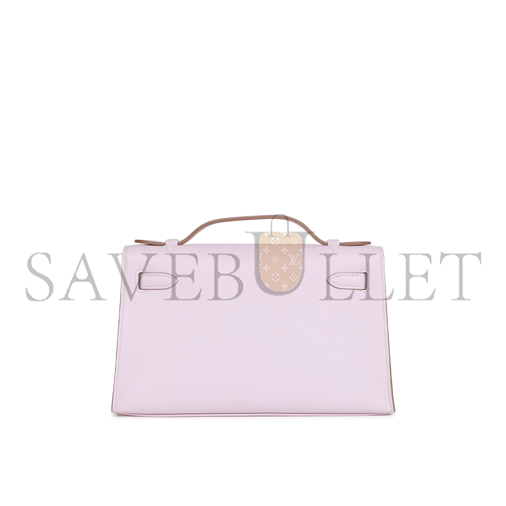 HERMES MASTER KELLY POCHETTE MAUVE PALE SWIFT PALLADIUM HARDWARE (22*14*7cm) 